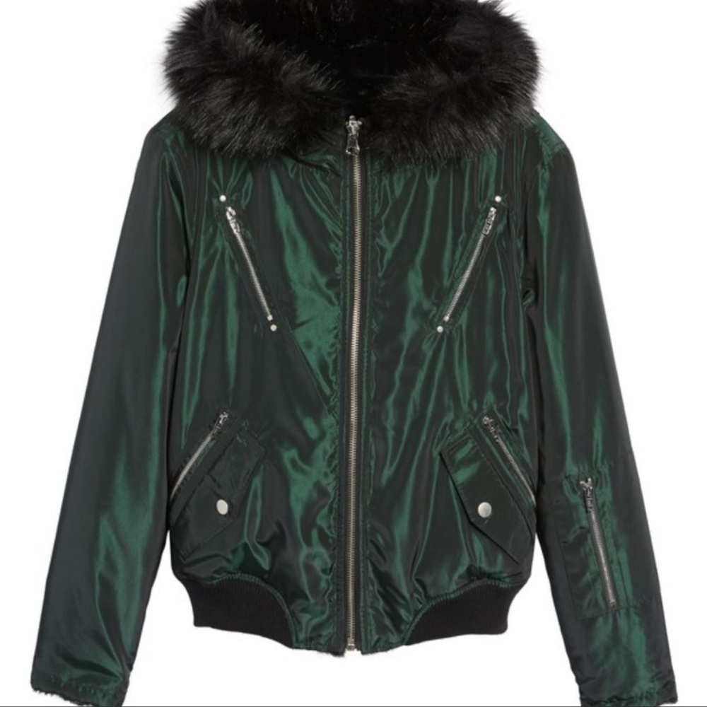 BlankNYC Sailor Jupiter Reversible Fur Jacket Black Green